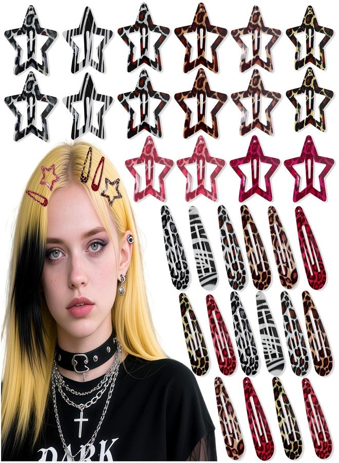 ZLSPTK 32Pcs Star Hair Clips Y2k Hair Clips Goth Leopard Metal Hair Clip for Thin Thick Curly Long Short Hair Bulk Cute Hair Barrettes Kawaii Snap Hair Pins Y2k Hair Accessories for Women Girls Styling Tools - Image 1